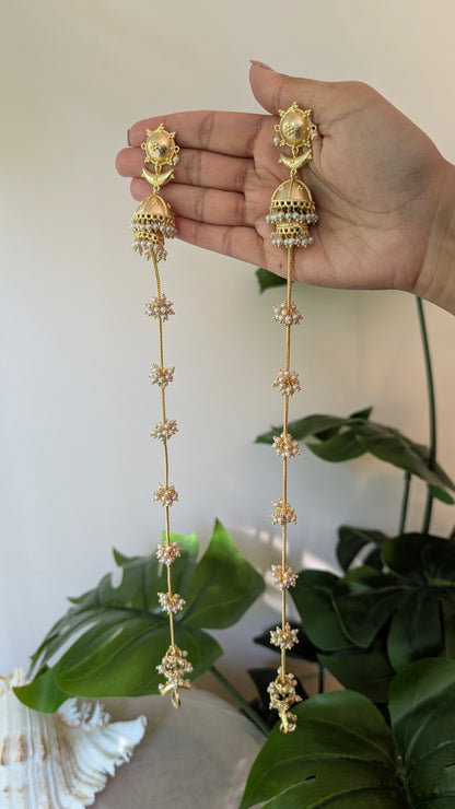 Golden Long Pearl Earrings - Nupur Inspired