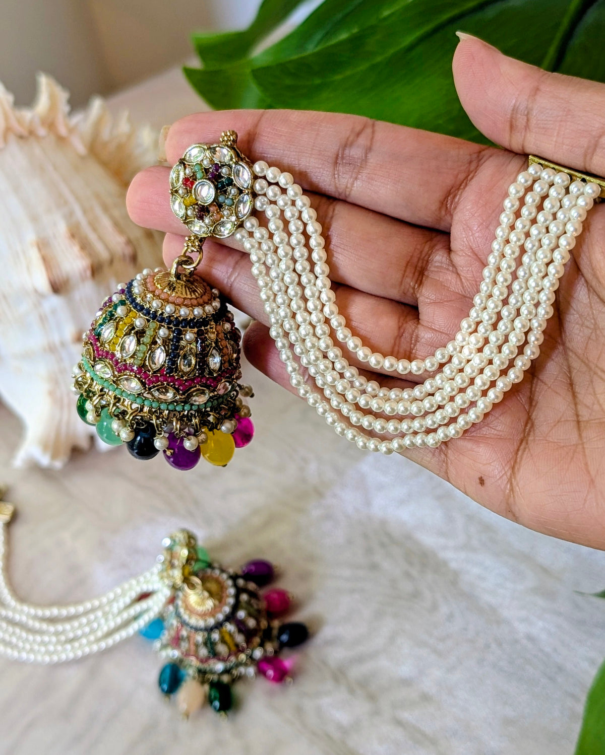 Juhi Multicolored Jadau Jhumka with Earchain