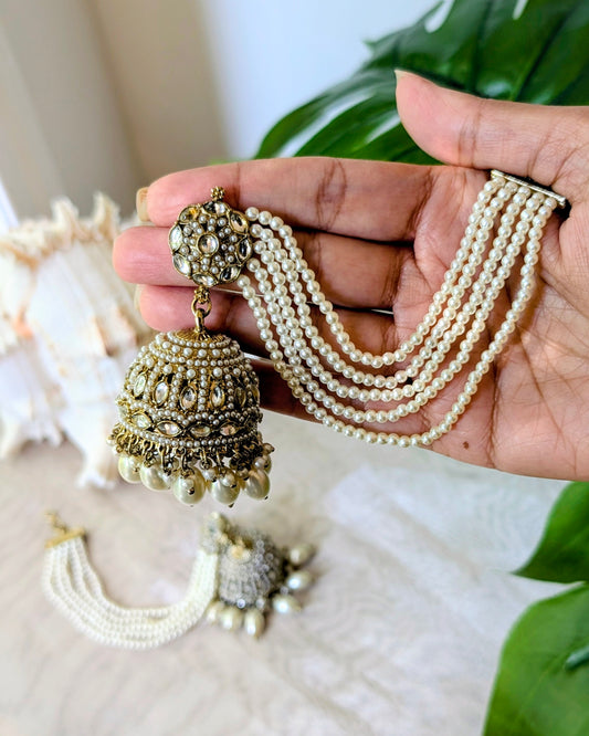 Juhi Jadau Jhumka with Earchain - Golden