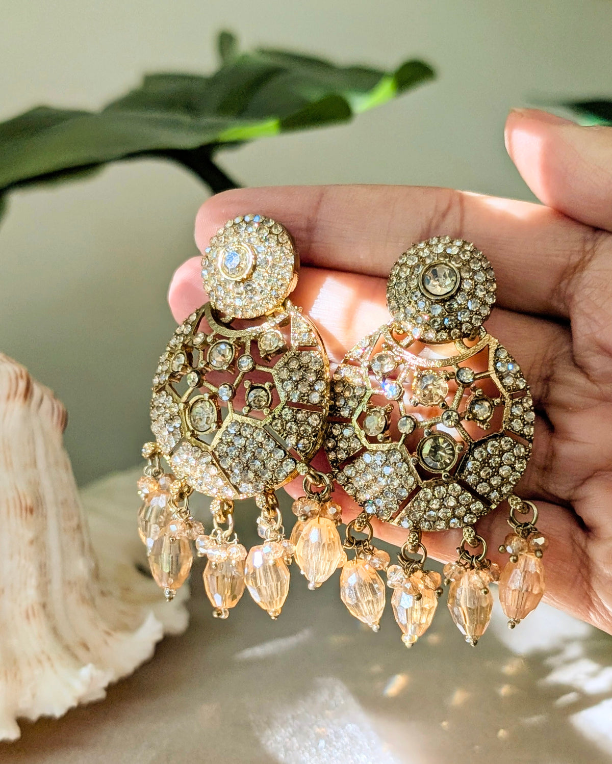 Champagne Gold Premium Polki Chandbali