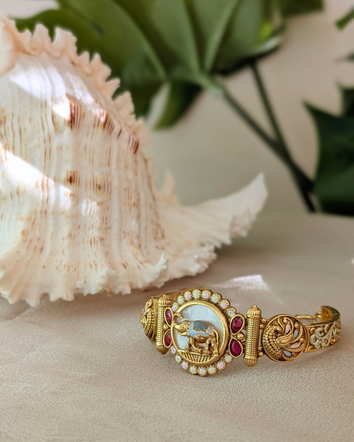Elephant Design Meenakari Garima Golden Heritage Bracelet