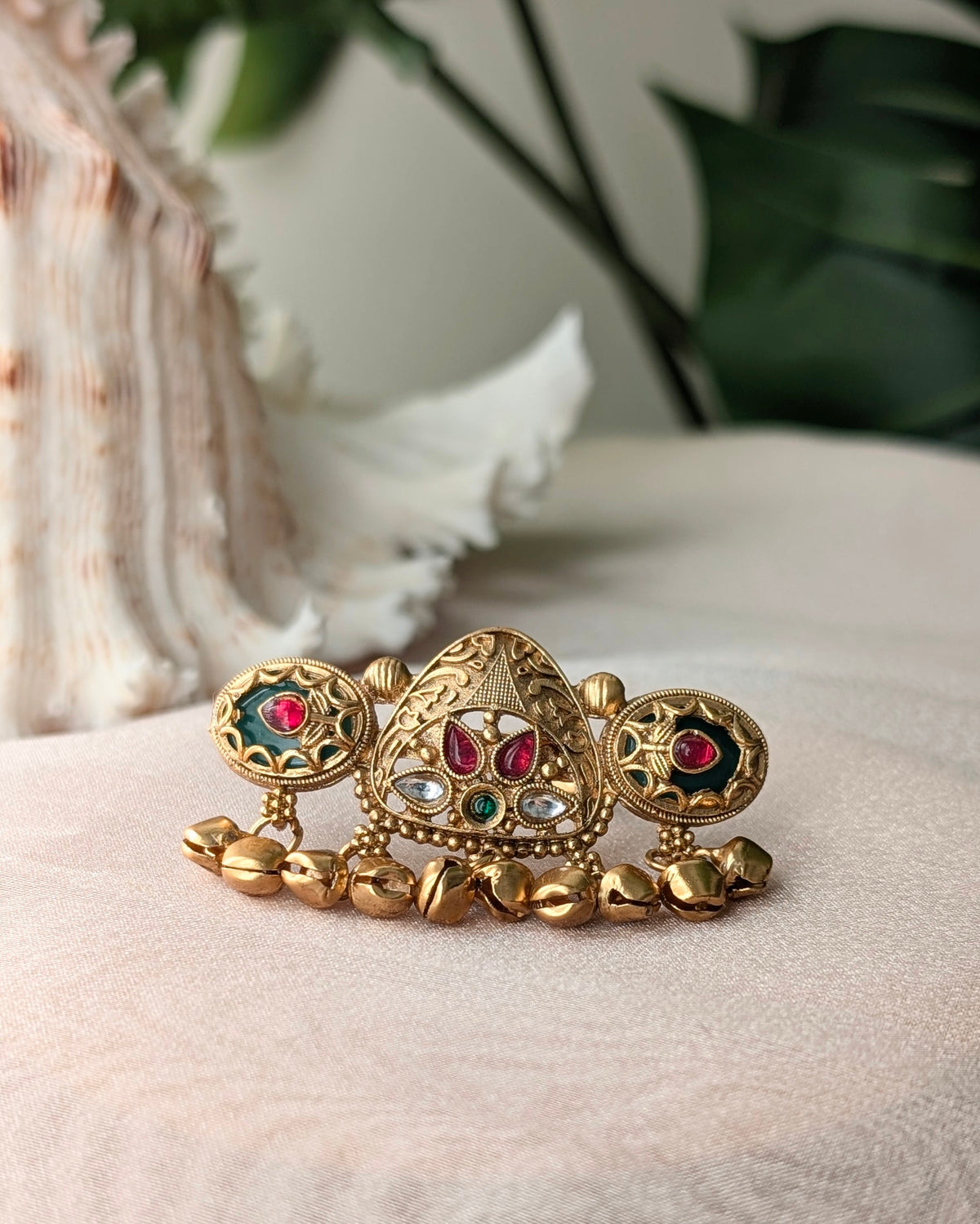 Golden Red Ghungroo Teja Heritage Adjustable Ring