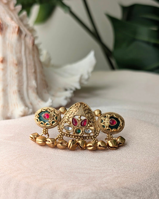 Golden Red Ghungroo Teja Heritage Adjustable Ring