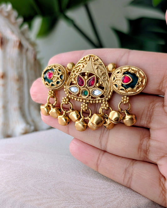 Golden Red Ghungroo Teja Heritage Adjustable Ring