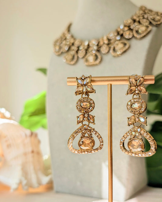 Champagne Gold Premium Polki Necklace Set with Earrings