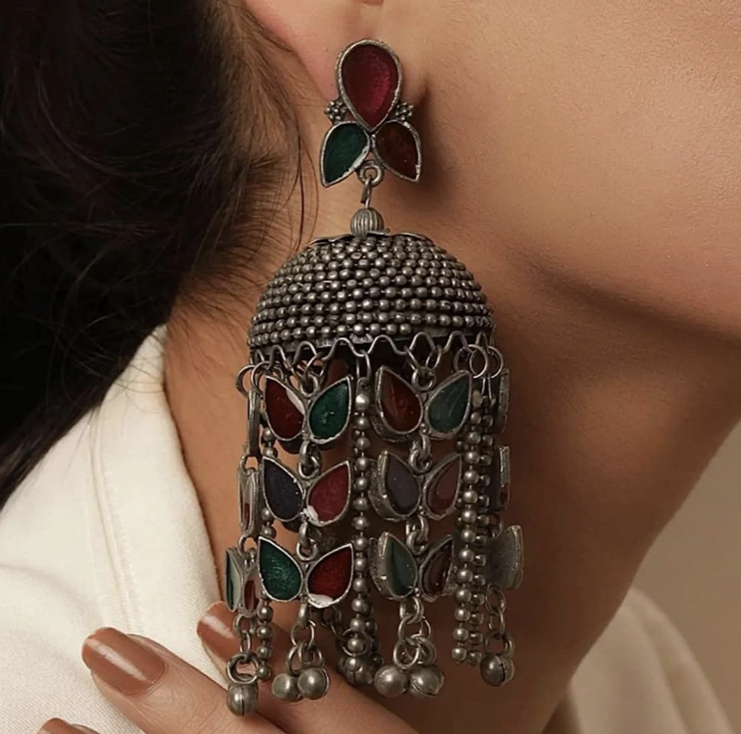 Afghani Earrings - Red & Blue