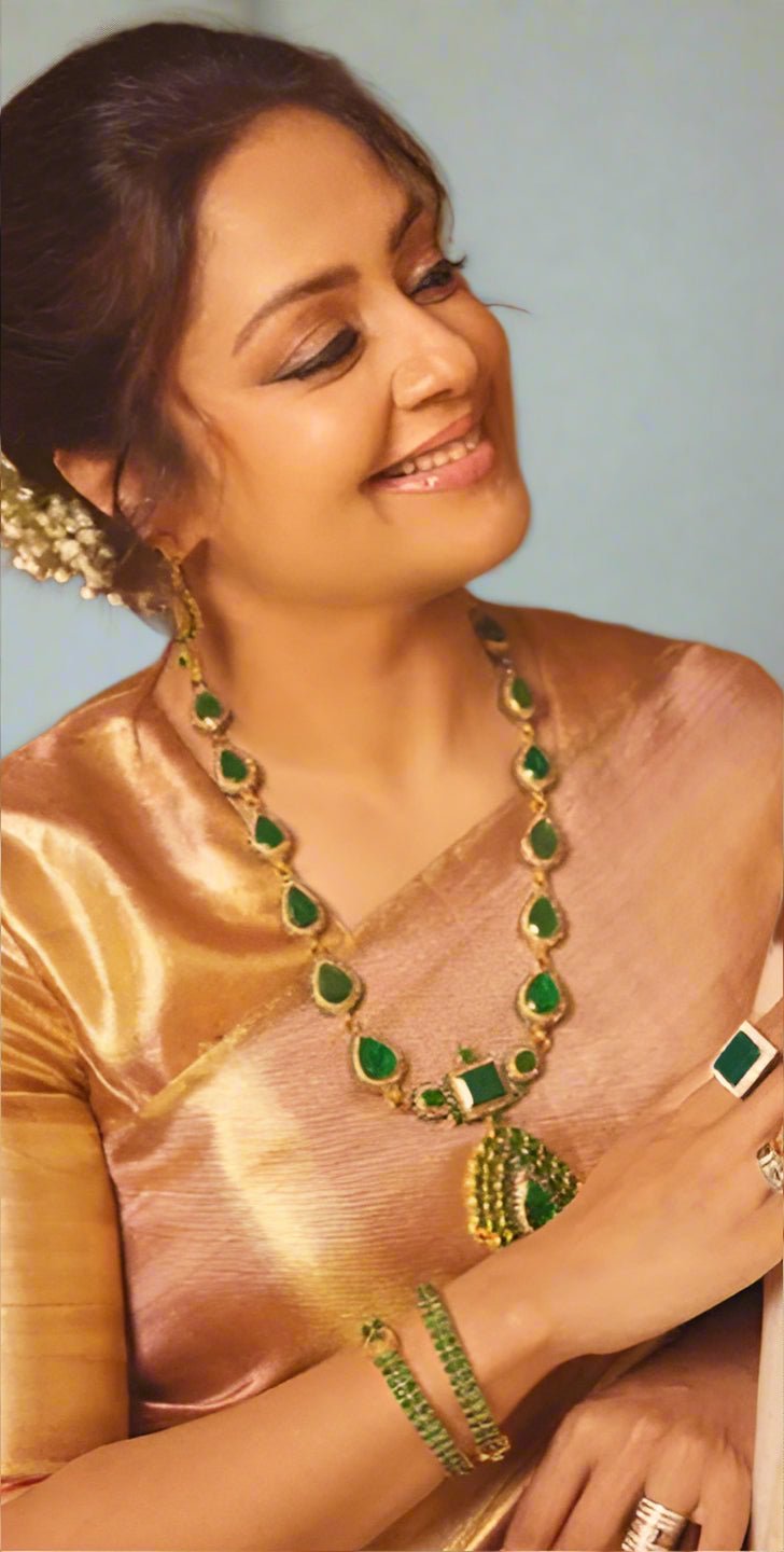 Jyothika Inspired Short Haram Necklace - Green