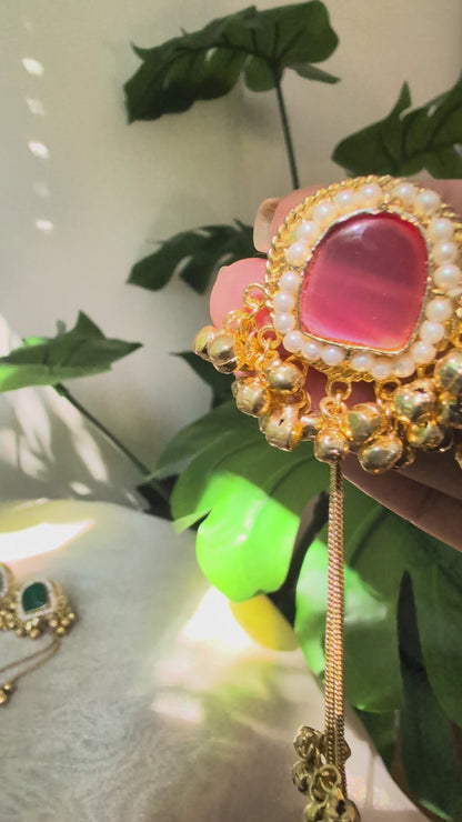 Pink Long Kashmiri Ghungroo Earrings