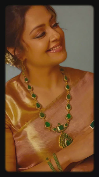 Jyothika Inspired Long Haram Necklace - Green