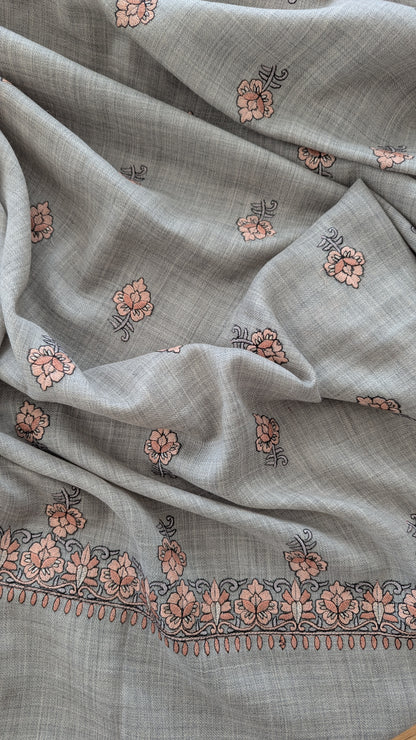 Kashmiri Embroidery Zari Shawl - Light Grey