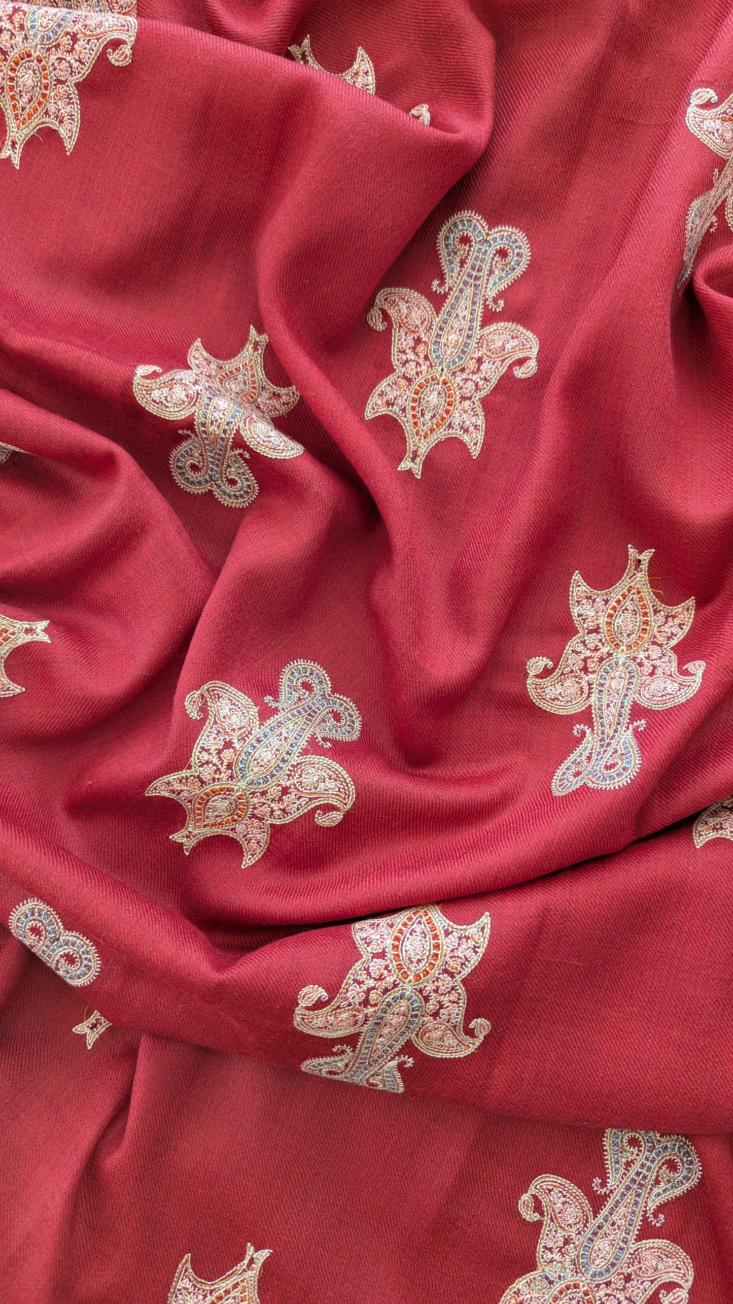Red Embroidery Striped Woolen Shawl