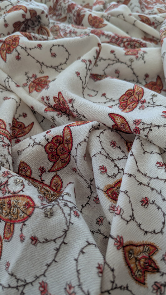 Kashmiri Embroidery Zari Shawl - White
