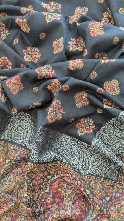 Kani Weave Zari Woolen Shawl - Black