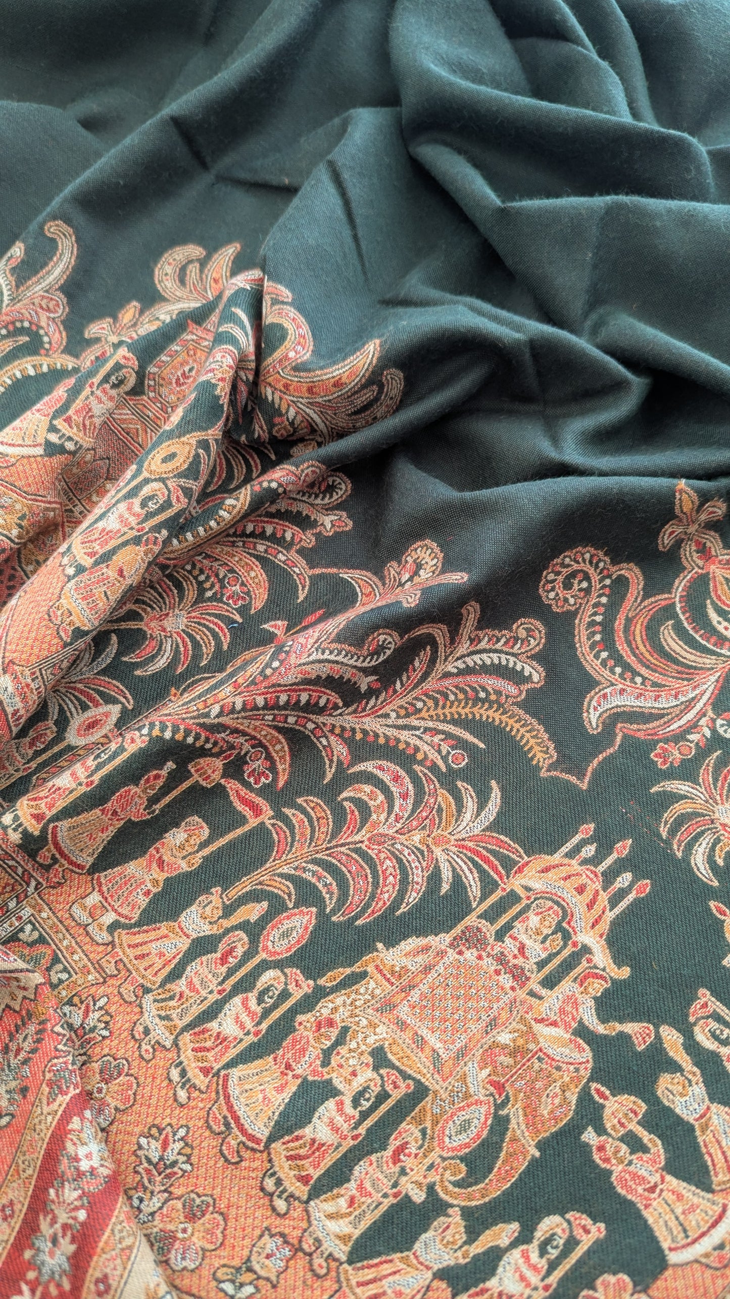 Darbar Kani Weave Woolen Shawl - Green