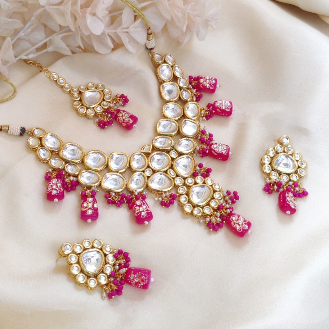 Sabya Kundan Necklace - Hot Pink