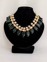Load image into Gallery viewer, Elegant Kundan Necklace with pearl tops and black Onyx beads, this Kundan Necklace is a classic piece that you don&#39;t see often!  With back meenawork, this high quality necklace is rare find.
