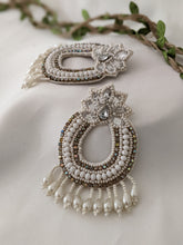 Load image into Gallery viewer, fabric earrings, white earrings, hand beaded earrings, earrings for women, party earrings, indian earrings
