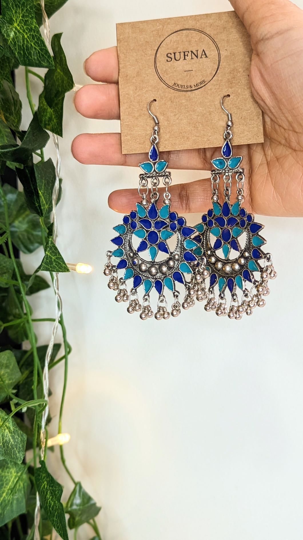 Casual silver hook earrings in blue
