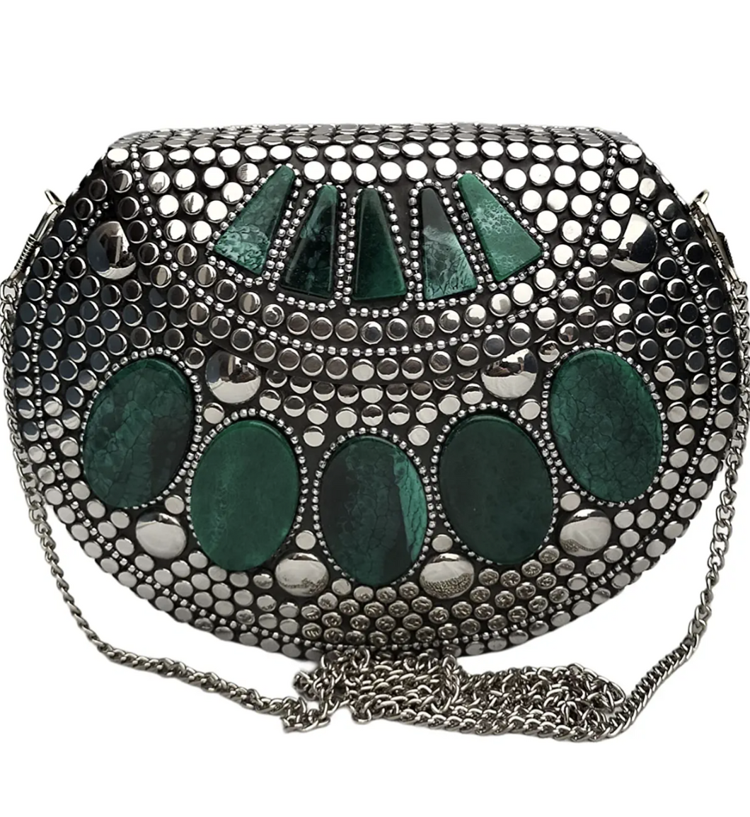 Metallic Clutch - Silver & Green